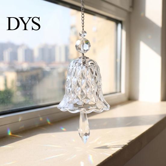 Indoor Home Hanging Decor Faux Crystal Bell Suncatcher, Glass Prism Wind Chime Ornament, Clear Garden Ornament for Trees Christmas Tree Rainbow Maker