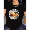 Short Sleeve T-Shirt For Women | Summer Vibes Tropical Sunset Design, Fabric, Lightweight Comfortable, Casual Wear
