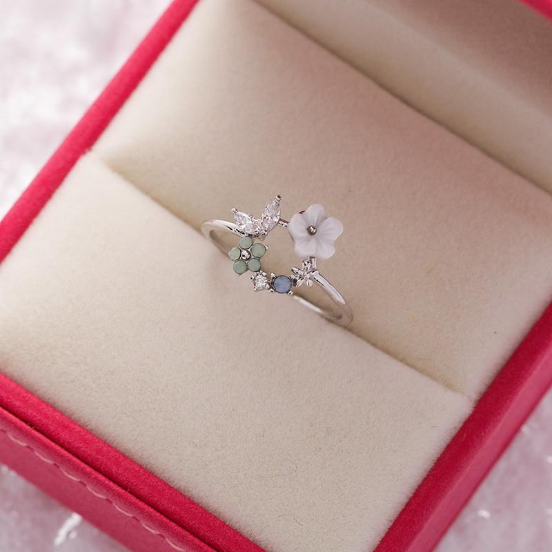 Trendy Crystal Sakura Flower Ring For Women Sweet Girls Exquisite Rhinestone Open Ring Romantic Jewelry Wedding Gift Adjustable