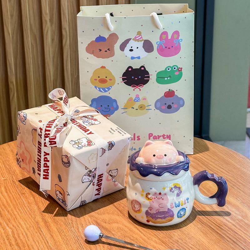 Cute mug girl pig ceramic drinking cup birthday gift souvenir gift box couple practical small gift