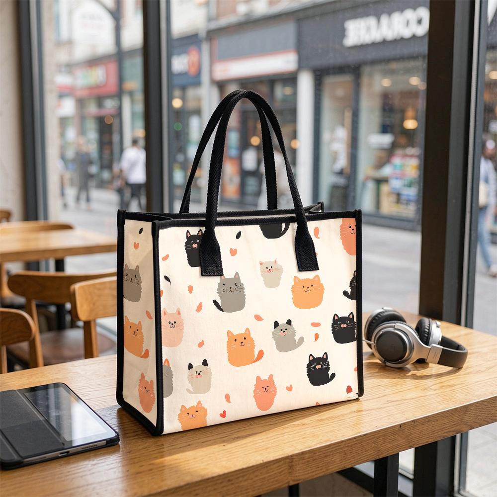 Cute Cat Print Casual Tote Bag Lightweight Portable Shoulder Bag for Daily Use