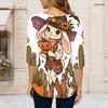Women Plus Size Round Neck 3 4 Sleeve T Shirt Cartoon Tiger Printed Curved Hem With Pockets