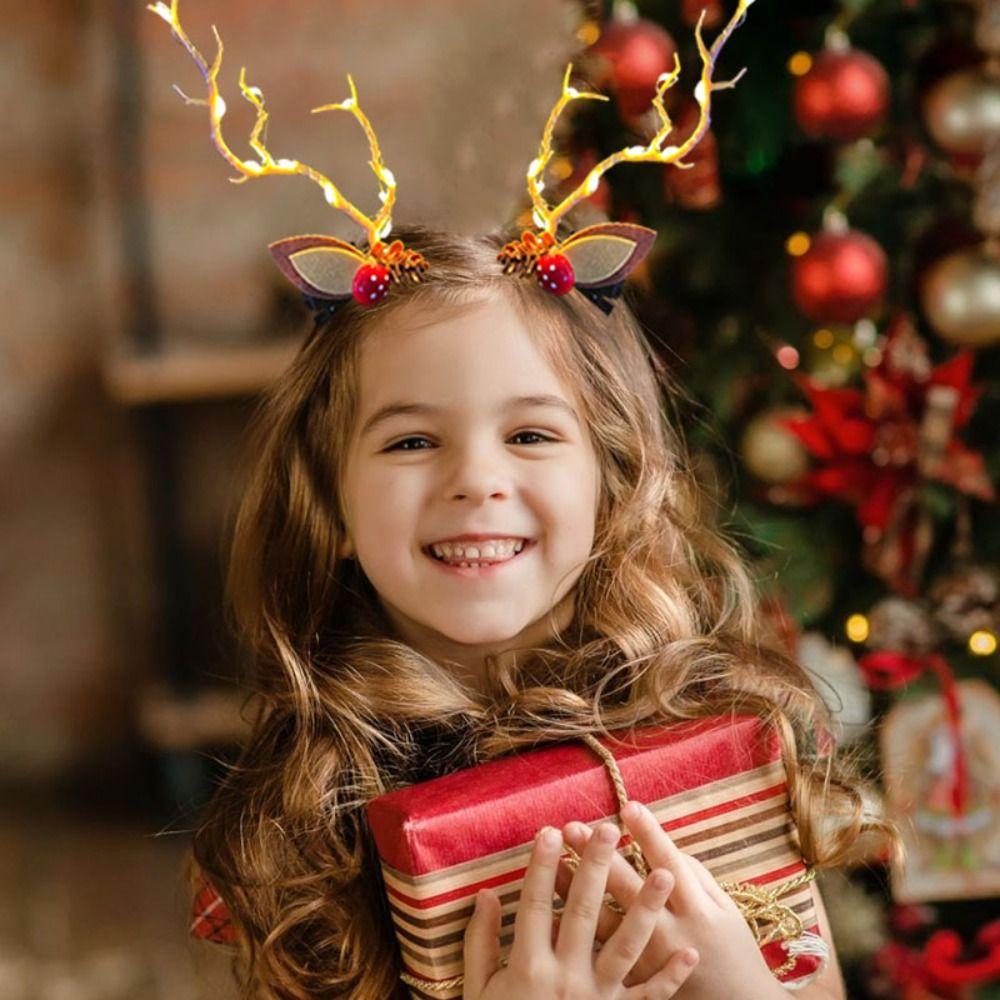 Deer Horns LED Christmas Headband Branch Glowing Hair Clip Funny Christmas Antlers Hairpin  Girl