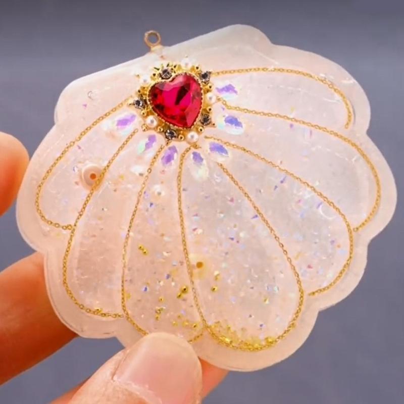 DIY Seashell Ornament Quicksand Silicone Epoxy Mold DIY Keychain Pendant Jewelry Crafting Mould for Valentine Love Gift
