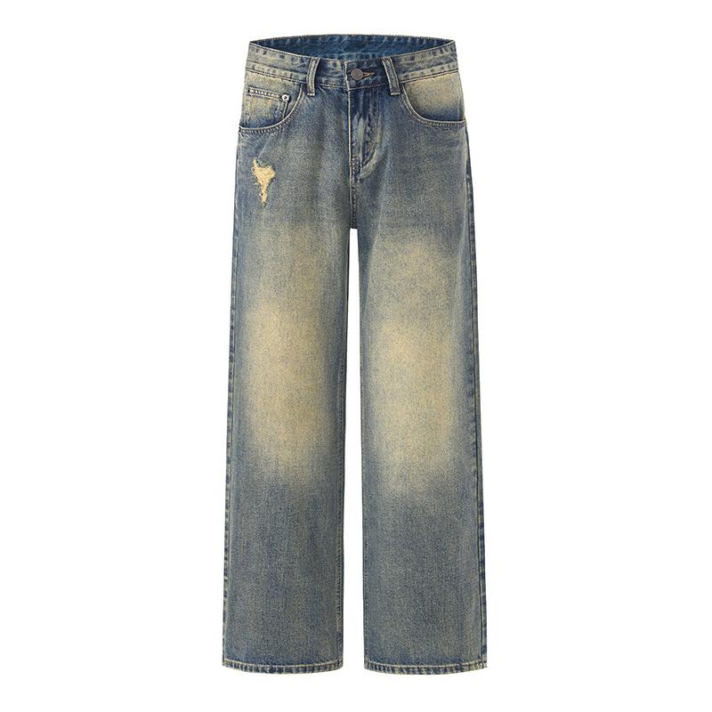 

Осень Новые Американские Старые Джинсы Мужские Потертые Широкие Прямые Брюки 3XL