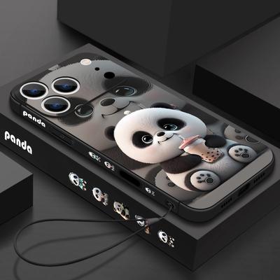 Milchtee-trinkender Panda Lanyard-Hülle Für iPhone 17 Pro Max Weiche Silikonhülle Für iPhone 16 Pro Max Funda iPhone 15 14 13 12 11 16E Air
