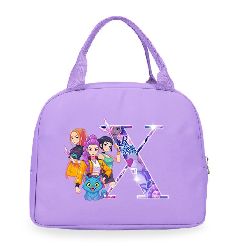 Trend Kpop Anime Cartoon Peripheral 26 Letter Printing Bento Bag Commuter Portable Lunch Box Bag