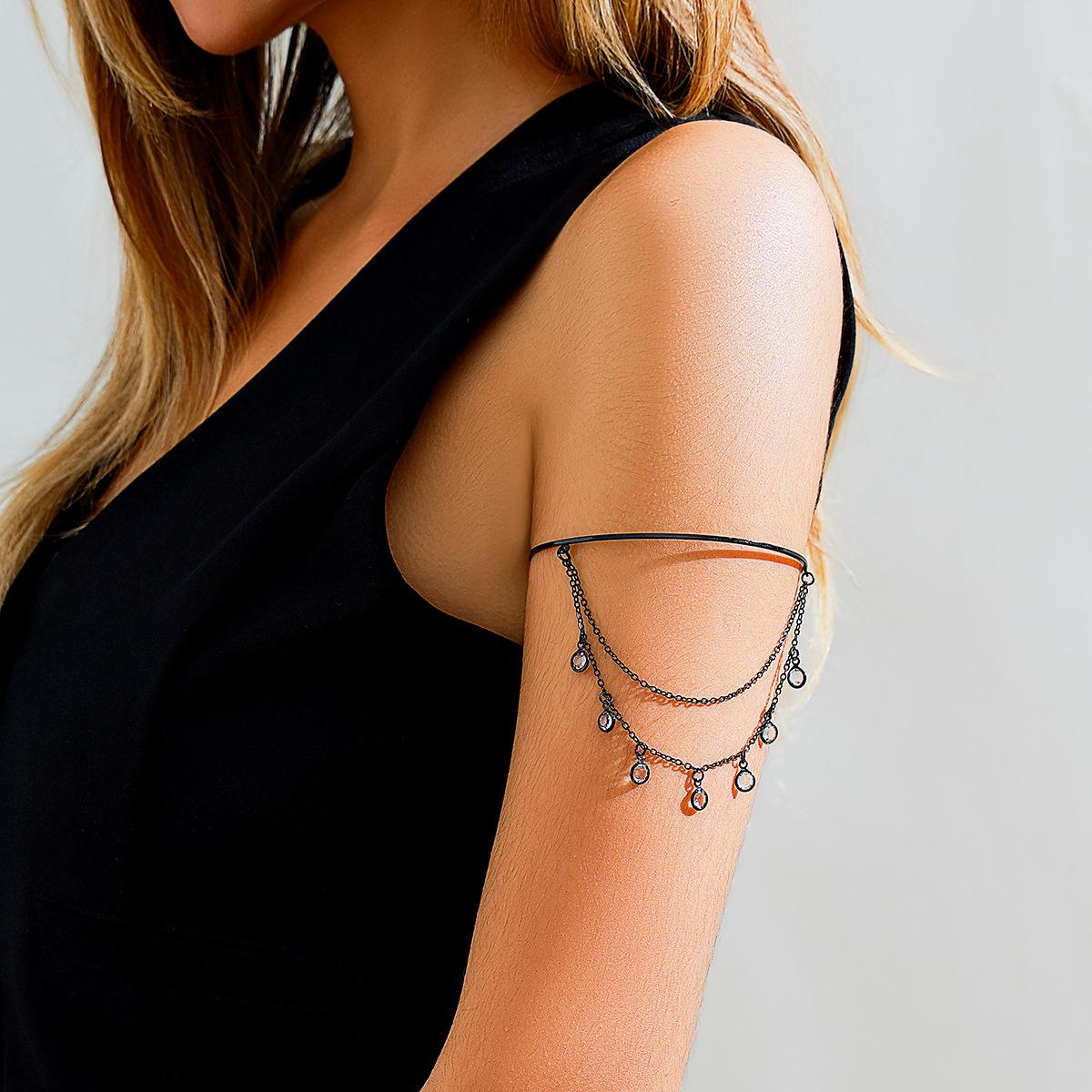 

Черная готическая многослойная повязка на руку для женщин и девочек, модная крутая подвеска в виде бабочки, звезд, луны, креста, длинная цепочка для ног, украшение для руки