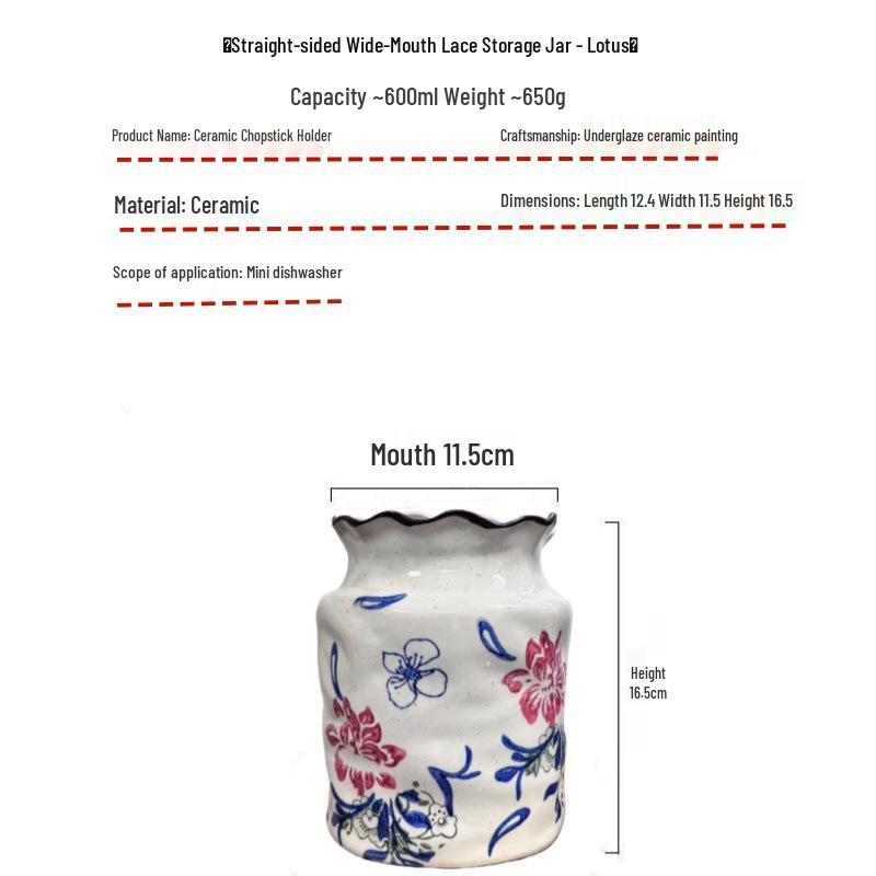 

Vintage Ceramic Chopstick Holder with Hand-Painted Underglaze Design