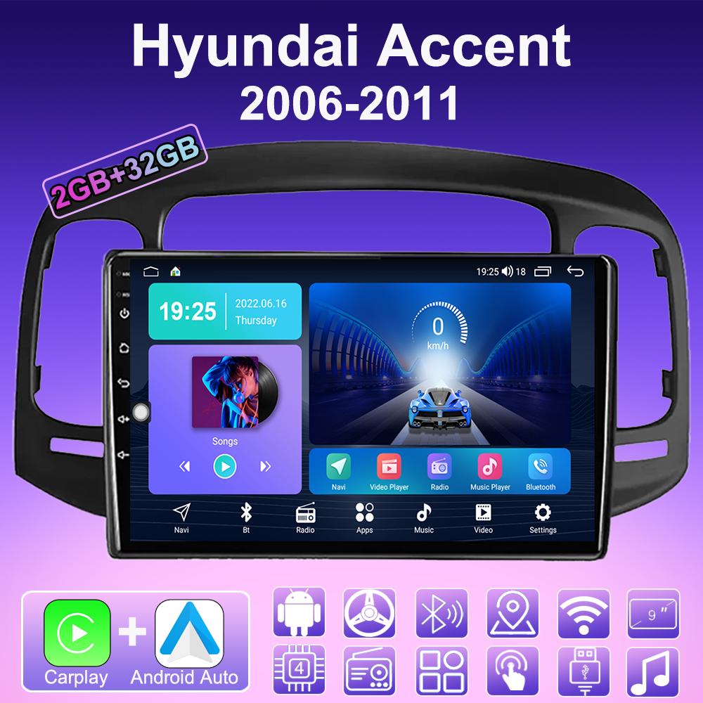 2 DIN Android Carplay Bilradio For Hyundai Accent 2006-2011 Multimediespiller Hovedenhet Stereo GPS-navigasjon BT WIFI 2+32GB