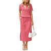 Striped Polo Collar Short Sleeve Top and Midi Skirt Two Piece Set in Multi Colors