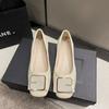 Shallow single shoes women's spring and summer new one-pedal soft-soled four-season women's shoes round head gold square buckle Doudou shoes women
