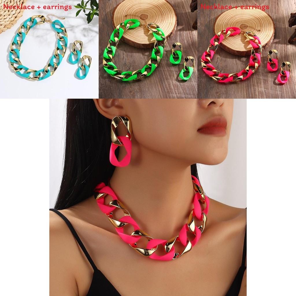 Unisex Bright Color Jewelry Set With Pendant And Metal Alloy Accents For Party Wear