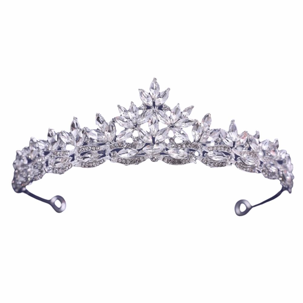 

Alloy Queen Princess Crown Rhinestone Birthday Wedding Crown Vintage Crystal Tiaras Dress Party Silver&White