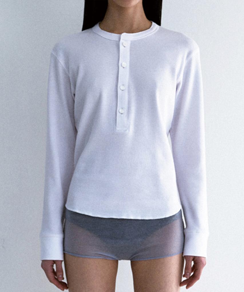 M.M.M Waffle Henley Neck Tee_White
