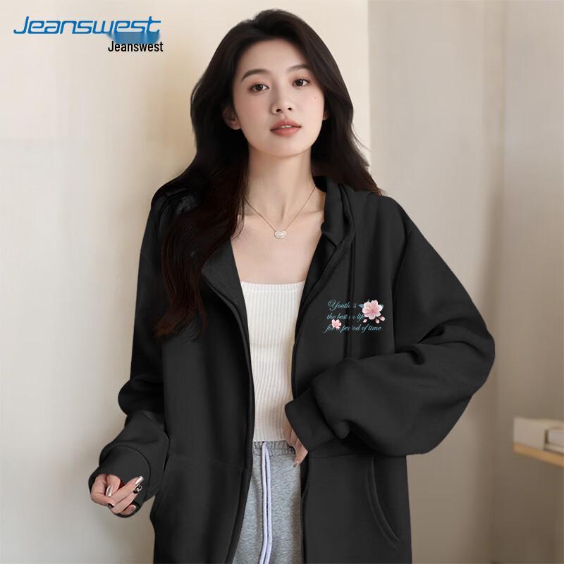 

JEANSWEST Women s American Retro Loose Hooded Sweatshirt M