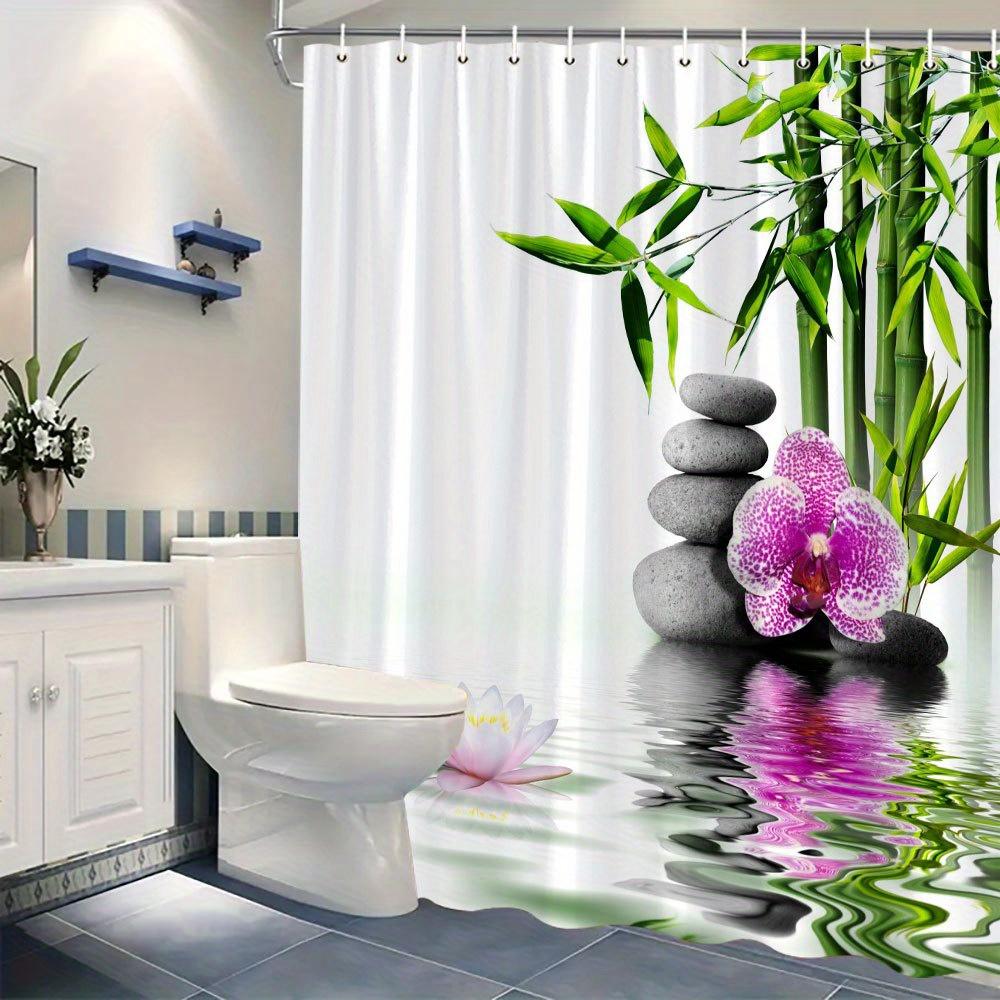 Serenity Zen Garden Shower Curtain for a Tranquil and Relaxing Bathroom, Featuring a Harmonious Design of Bamboo Leaves,