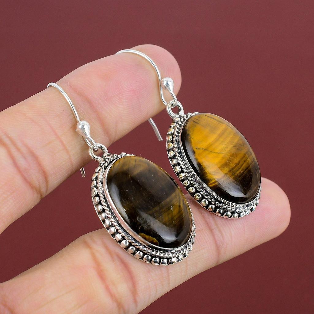 Tiger's Eye Earring 925 Sterling Silver Earring Handmade Vintage Earrings Very Pretty Gemstone Earring Tiger's Eye Jewelry Anniversary Gifts