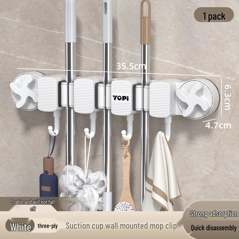 No-Drill Suction Cup Mop Holder – Wall-Mounted Storage Hook for Bathroom, Toilet, Balcony