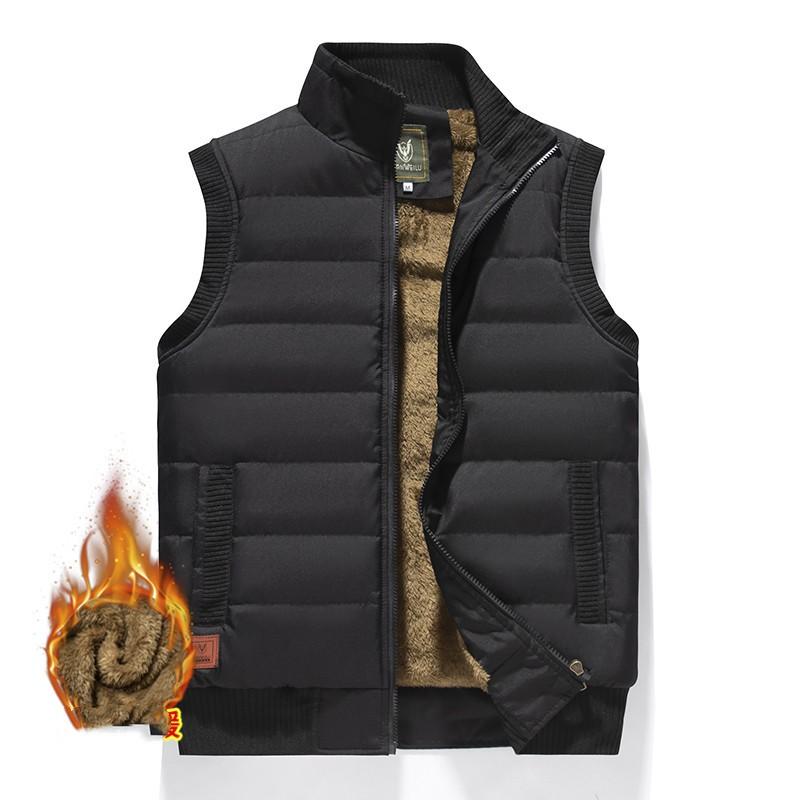 

Men Winter Fleece Sleeveless Jacket Vest Stand Collar Windbreaker Waterproof Plus Size Waistcoats Clothing S чёрный