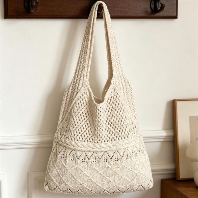 Korean Hollow Knit Women's Large Capacity Shoulder Tote Handbag