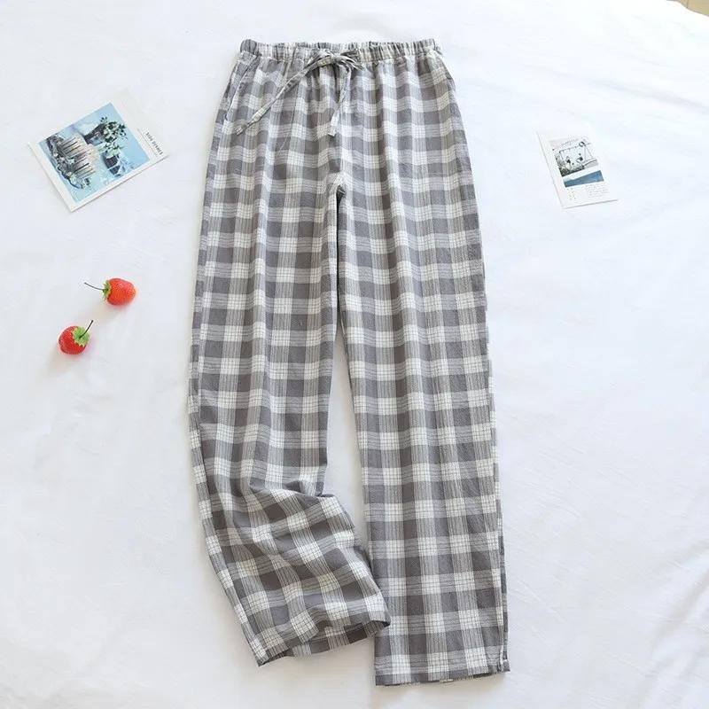 2024 Cotton Couple Sleep Bottoms Comfortable Unisex Sleep Pants Plaid Simple Style Home Pants Men Spring Summer Pajamas Pants