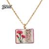 Stylish Women Necklace Birth Flower Necklace Floral Book Pendant January
