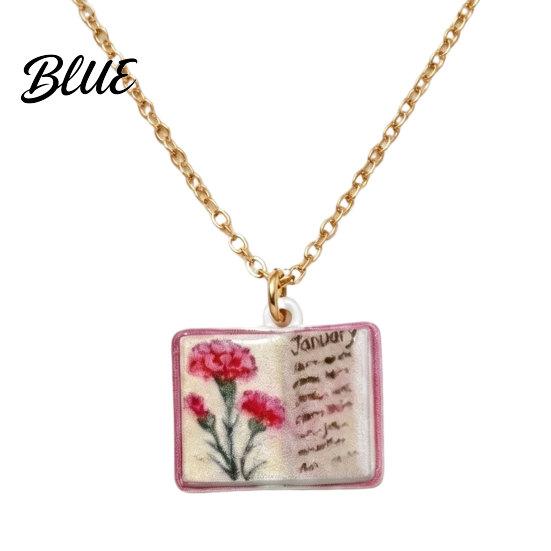 Stylish Women Necklace Birth Flower Necklace Floral Book Pendant January