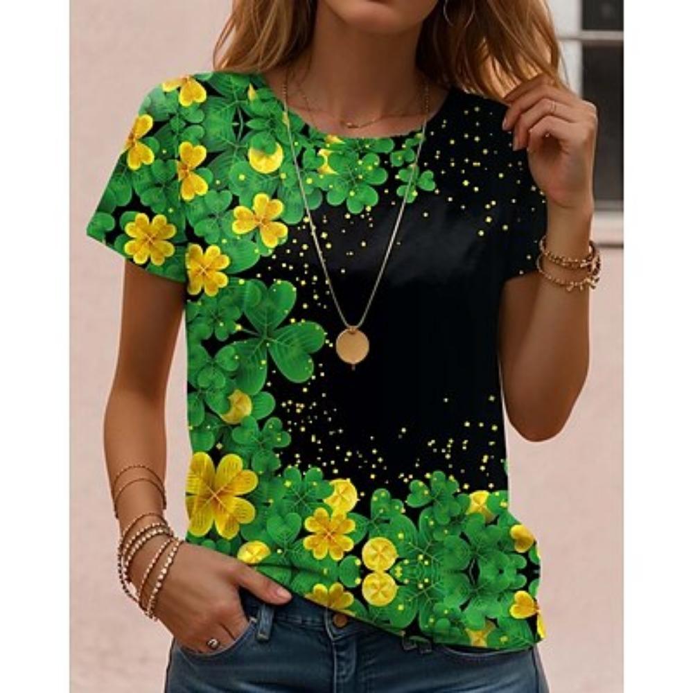 

Patrick s Day Women s T Shirt Floral Casual Short Sleeve Round Neck Regular Tops Daily Print Green Summer S