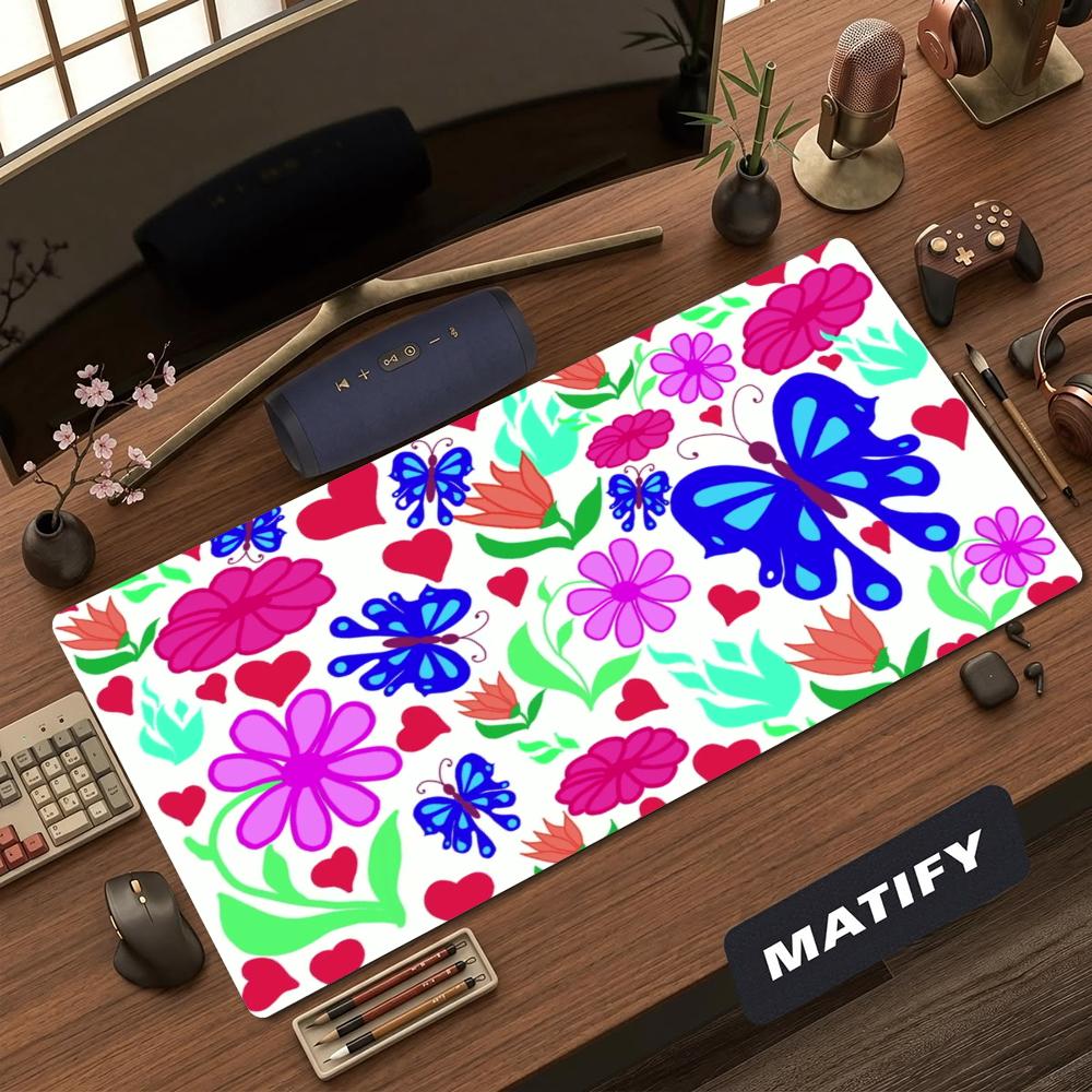 XXL Gaming Mousepad Black White Floral Pattern Desk Pad Rubber Anti-slip Overlock Keyboard Mat Daisy Flower Computer Mouse Mats