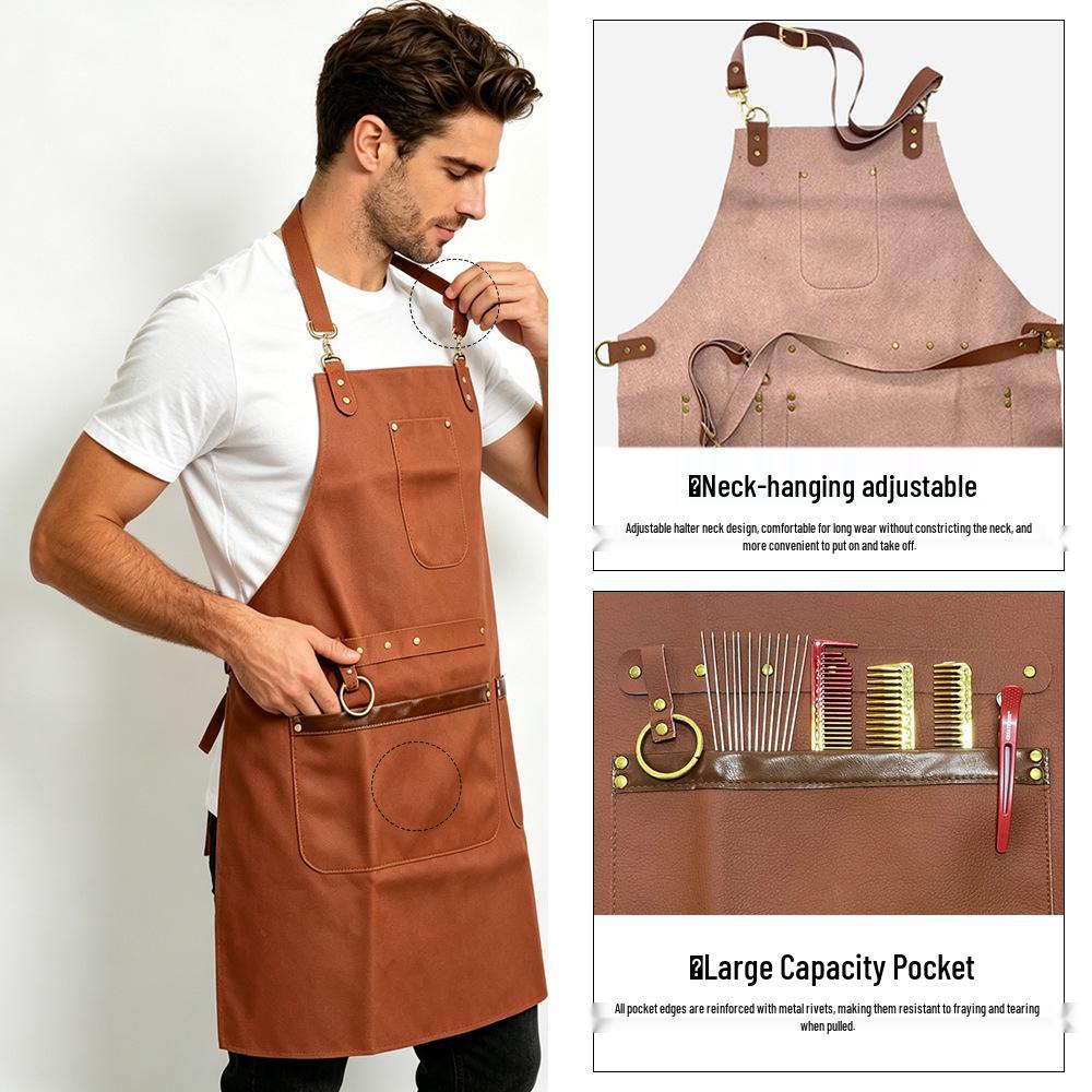 Waterproof PU Leather Apron – Oil-proof for Hairdressers, Barbers, Coffee Shops, and Bartenders.