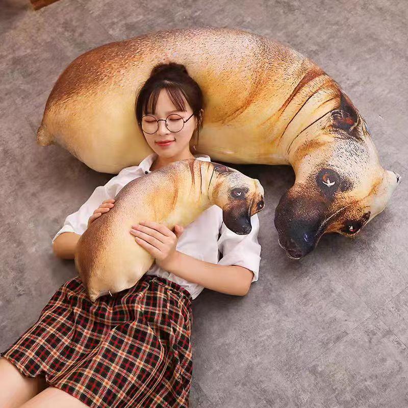50cm 3D Realistic Cute Dog Pillow Funny Curved Animal Head Shaped Cushion for Sofa Decor, Role Playing Gift