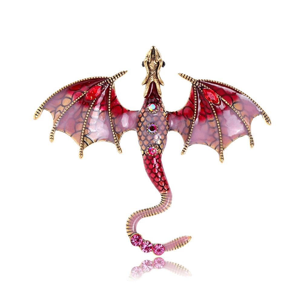 Men Women Dragon Brooch Pin Vintage Crystal Rhinestone Domineering Dragon Flying Pins Clip Lapel Suit Brooches