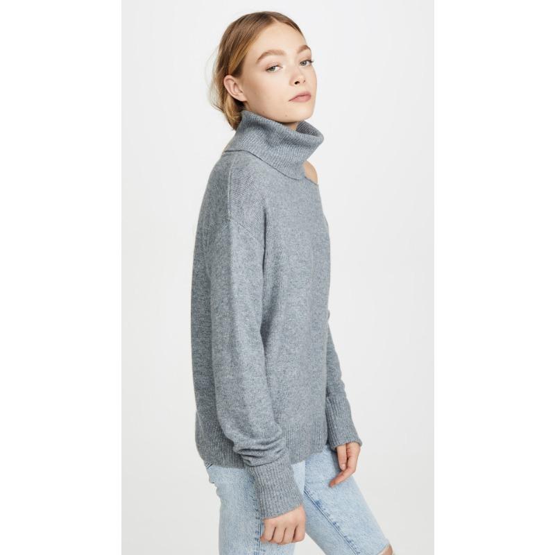 Autumn and Winter Women's Knitwear Solid Colour Lapel Leakage Shoulder Sexy Knitted Sweater