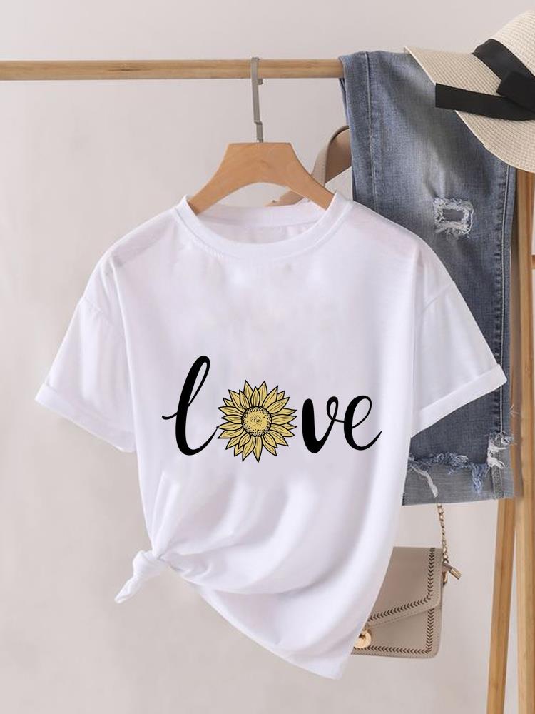 (Asian Size) Sweet Love Cute Lady Female Top Printed Fashion Graphic Short Sleeve T-shirts Tee Clothing Women Casual T Shirt