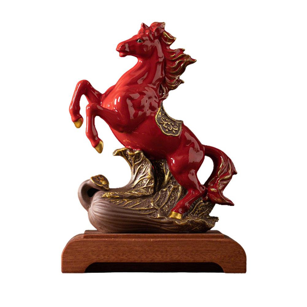Ceramic 2026 Chinese Red Horse Statue - Success Omen Horse Figurine, Office Desk Decor, Feng Shui Wealth success Ornament Gift