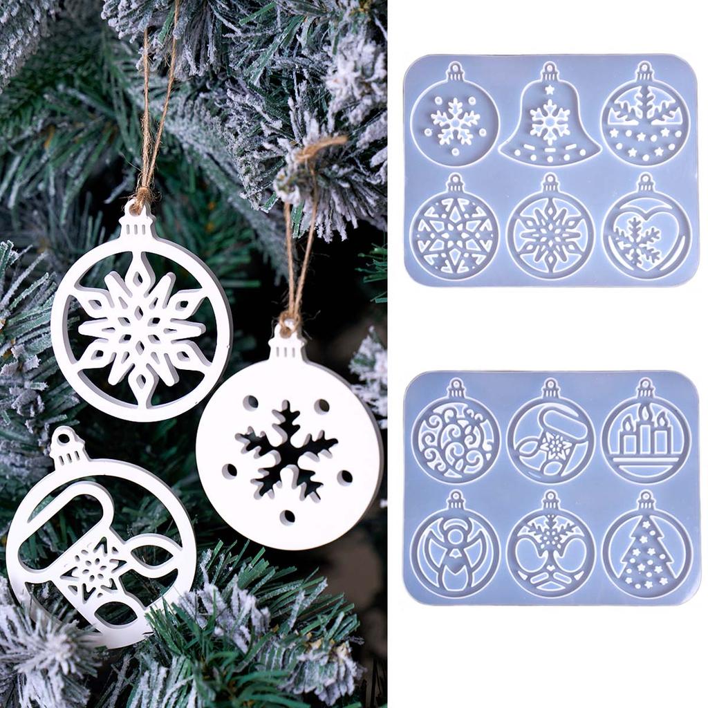 3D Round Snowflake Christmas Tree Listing Silicone Mold DIY Christmas Ornaments Craft Making Plaster Resin Jewelry Pendant Molds