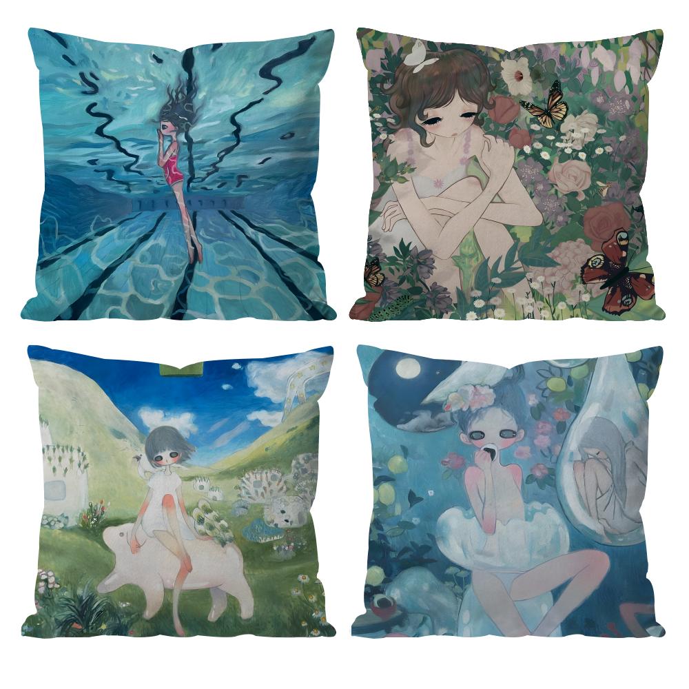 Art Aya Takano Cushion Cover Pattern Printed Pillowcase for Living Room Sofa Cushion Cover & Bedroom Decor