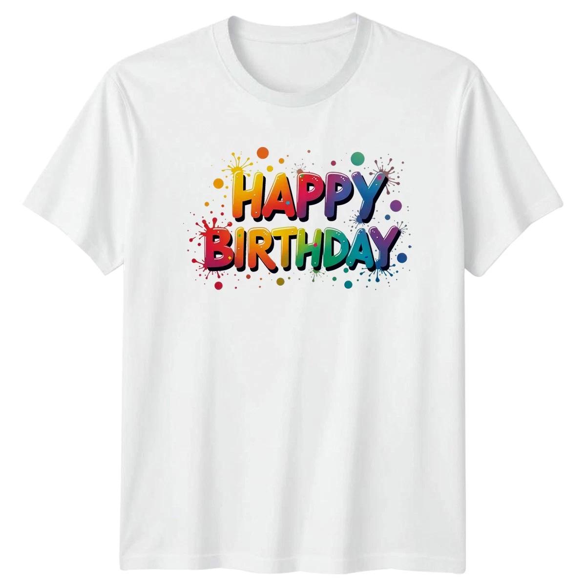 Happy Birthday Graphic Rainbow Text Mens T-Shirt Womens Tee Unisex Top S
