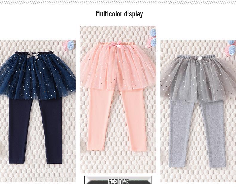 Girls' Korean Style Bow Leggings: Spring/Autumn Cotton Skirt Pants with Sequins