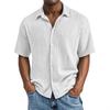 Men Light Blue Short Sleeve Button Down Shirt Casual Striped Linen Look Shirt