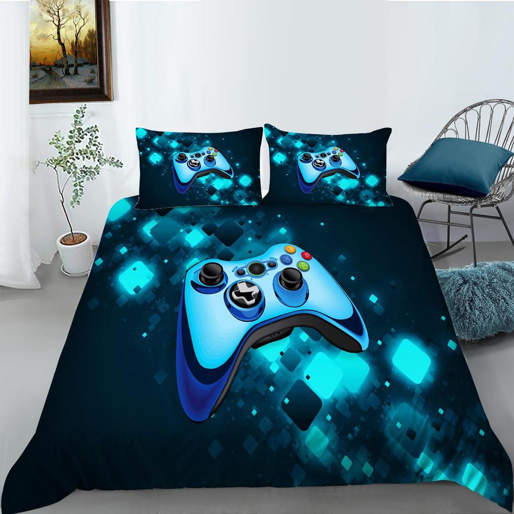 Bettwäsche-Set mit 3D-Game-Controller-Muster, Doppelbett, Bettbezug, Kissenbezug, Heimbettwäsche, AUKing, volle Größe, Heimdekoration