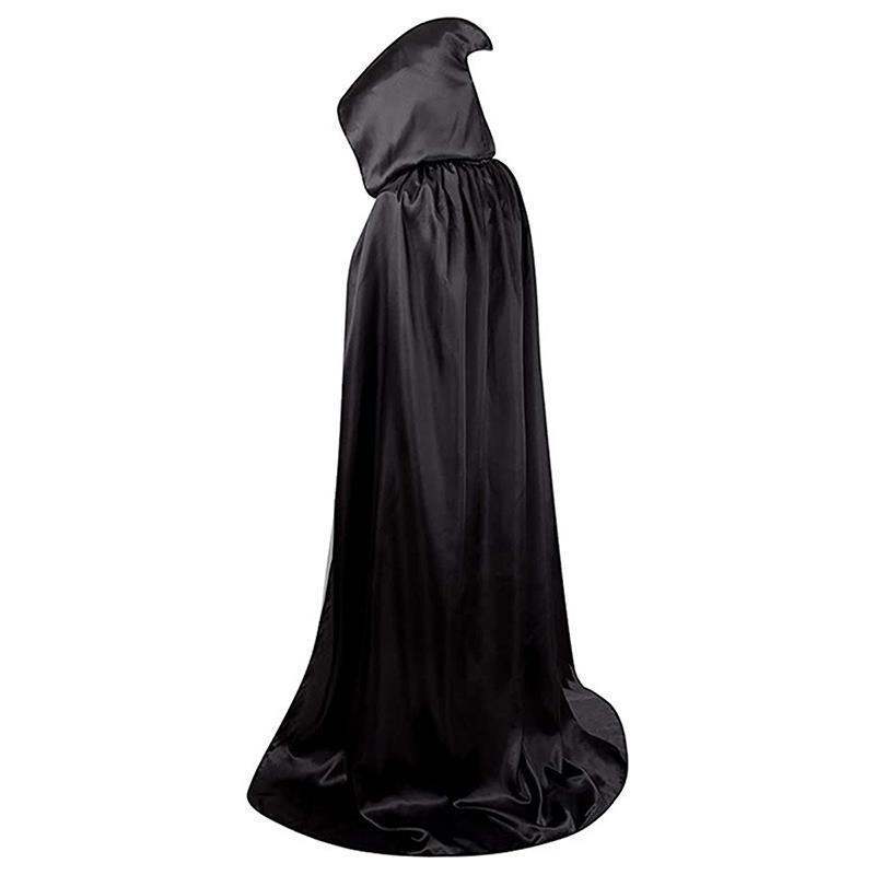 Black Satin Wizard Robe and Hat - Medieval Cosplay Cloak for Adults and Children
