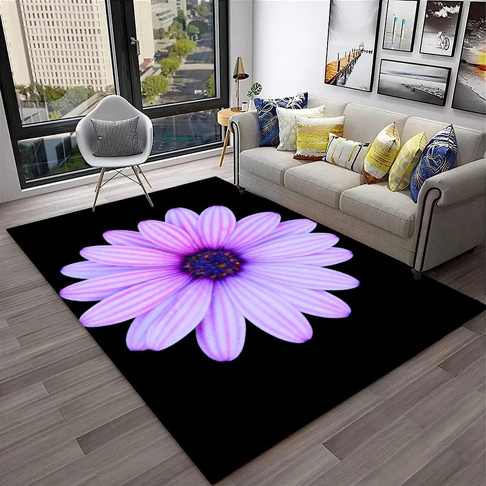 HD Nordic Daisy Sun Flowers 3D Carpet Rug for Home Living Room Bedroom Sofa Doormat Decor,kids Play Area Rug Non-slip Floor Mat