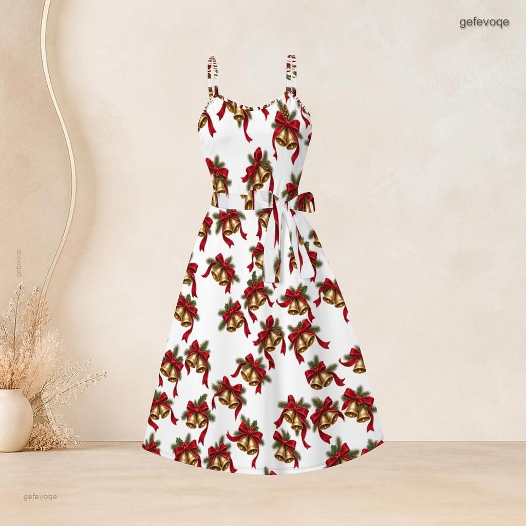 Women Plus Size Two Piece Set Long Sleeve Cropped Shrug Strappy Tie Waist Christmas Bear Printed White Dress