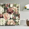 Rideau de Douche Fleur Aquarelle, Fleur de Prunier Vintage Plante Tropicale Feuille Verte Élégance Oiseau, Ensemble Décoration Salle de Bain Avec Crochets