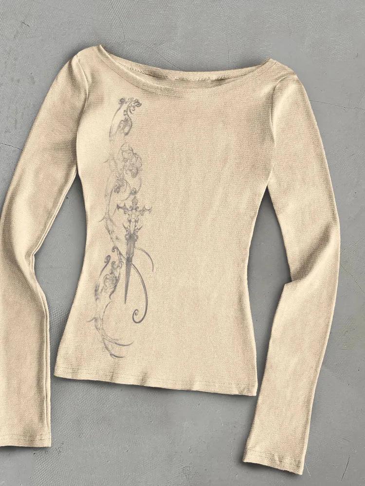 2026 Autumn/Winter Women's Y2K Off-Shoulder Slim-Fit Long-Sleeve Top