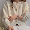 Damen Strick-Cardigan im koreanischen Stil mit Rundhalsausschnitt - Einreihig, Unifarbe, Lockere Passform, Pullovermantel für Herbst/Winter.
