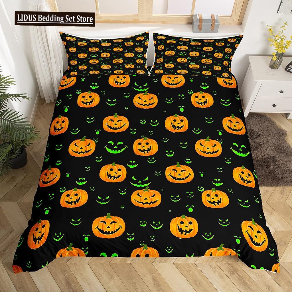 Halloween Bettbezug Cartoon Kürbislaterne Bettwäsche Geist Steppdeckenbezug Kinder Jungen Mädchen Halloween Geschenk Raumdeko 3-teilige Bettwäsche