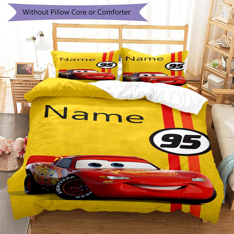 3pcs Custom Name Cars Bedding Set Duvet Cover Closure Includes 1 Duvet Cover & 2 Pillowcases, Soft and Comfortable for All Seasons.